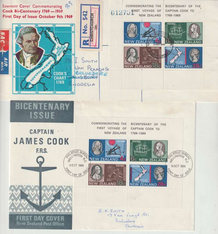 Australia 1969 Capt Cook miniature sheet x2 first day covers