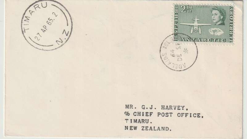 British Antarctic Territory 1965 2 1/2d on Adelaide Island cover to New Zealand