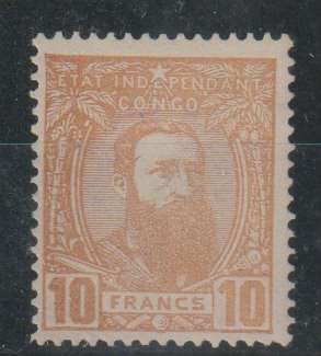 Belgian Congo 1887 Leopold II 10Fr  very fine unmounted mint with certificate