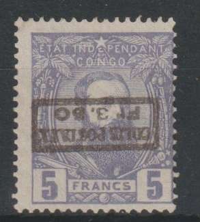 Belgian Congo 1889 Colis Postaux 3.5Fr on 5Fr violet fine  mint