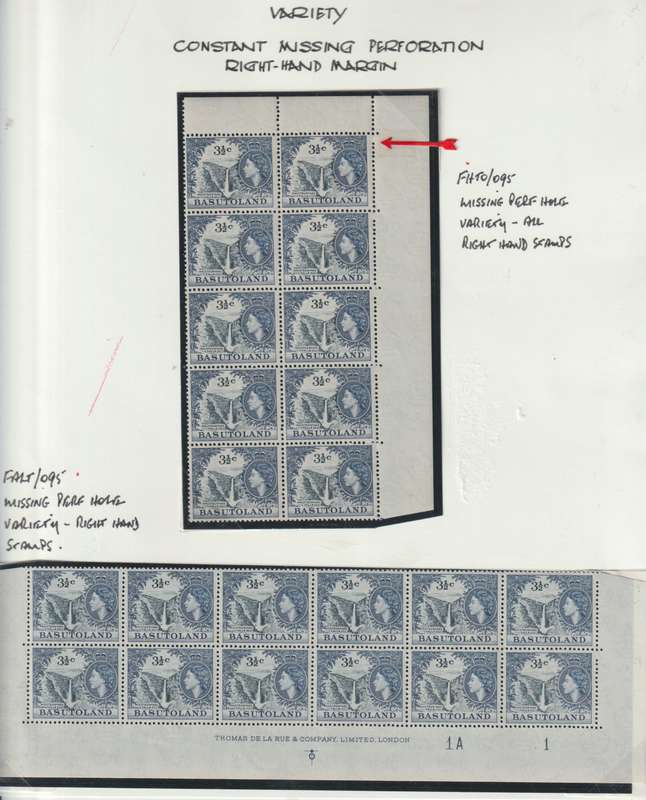 Basutoland 1961 QEII  Decimal  3 1/2c blocks of 10 & 12 with missing perforations