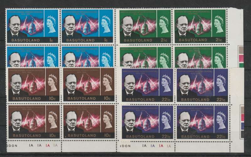Basutoland 1966 Churchill  set of 4 in control blocks of 4 very fine unmounted mint
