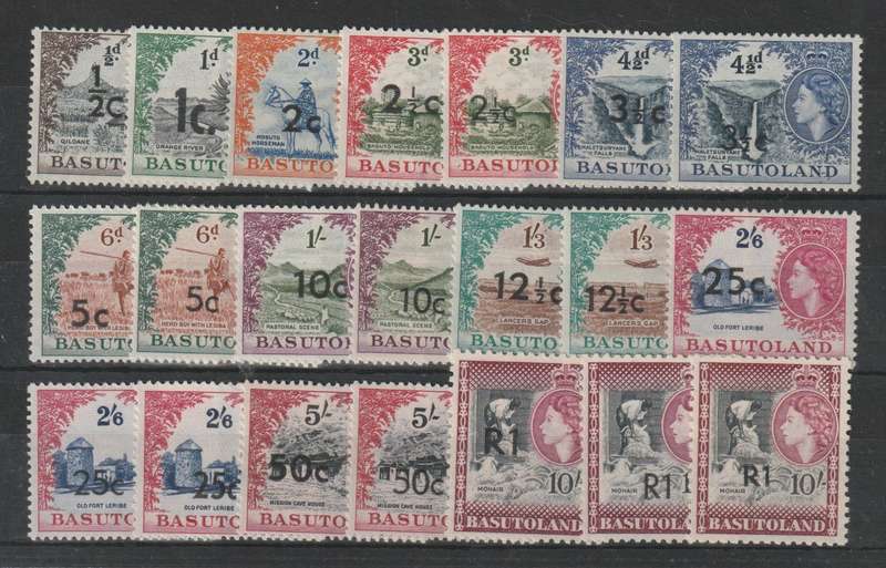Basutoland 1961 Decimal surcharges complete set of 22 values very fine unmounted mint
