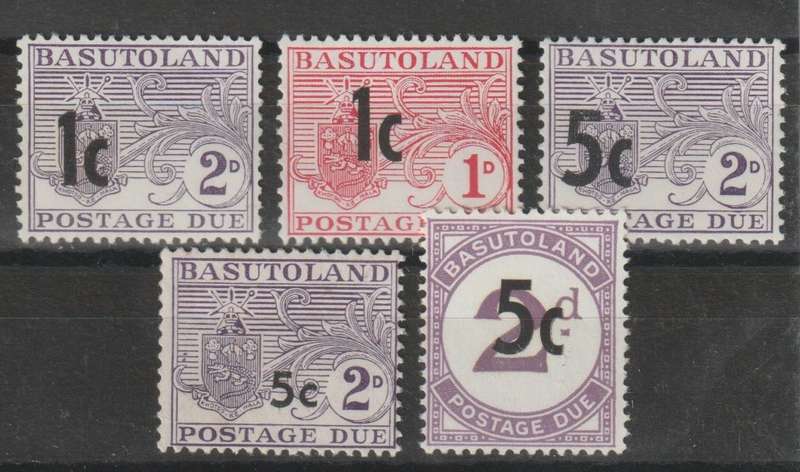 Basutoland Postage Due 1961 Decimal overprints set of 5 very fine unmounted mint