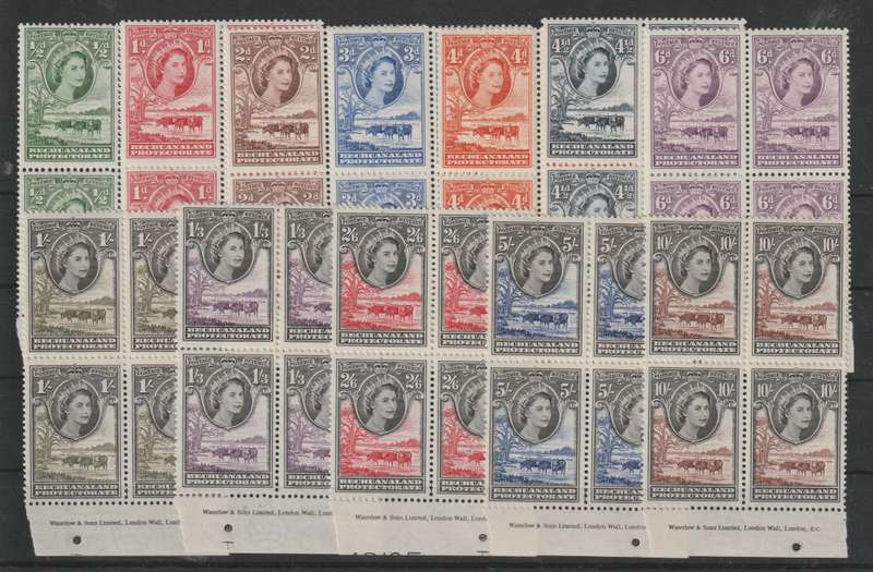 Bechuanaland 1955 QEII set of 12 imprint blocks of 4 very fine unmounted mint