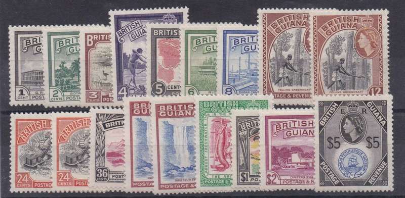 British Guiana 1954 QEII set 18 including 12c, 24c & 48c shades, very fine unmounted mint