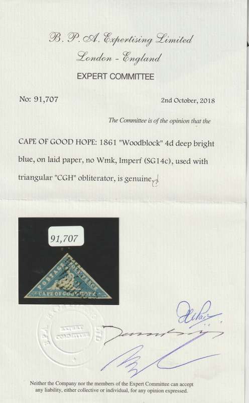 Cape of Good Hope 1861 Wood Block 4d deep bright blue  excellent colour and margins, superb used