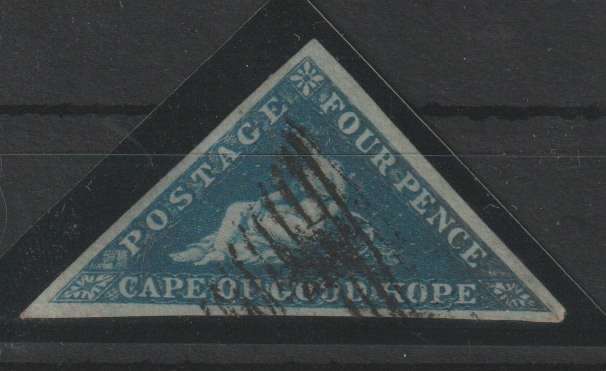 Cape of Good Hope 1853 4d deep blue on deeply blued paper with clear margins very fine used