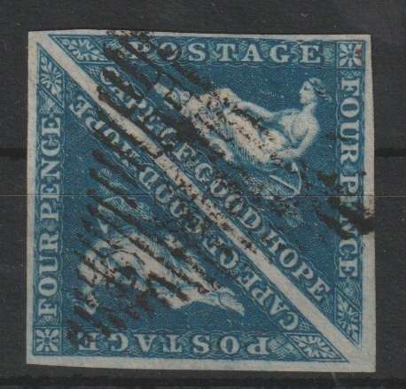 Cape of Good Hope 1853 lightly blued paper 4d deep blue pair with clear margins very fine used
