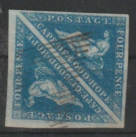 Cape of Good Hope 1853 lightly blued paper 4d blue pair with clear margins very fine used