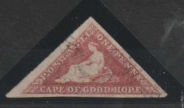 Cape of Good Hope 1855 1d brick red on cream toned paper with clear margins very fine used