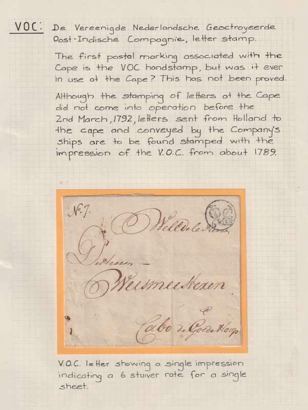 Cape of Good Hope 1800 letter to COGH with VOC 6 stuiwer marking  very fine