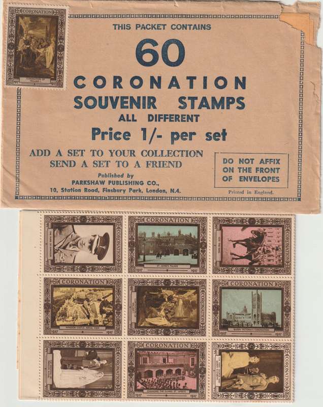 Great Britain 1937 KGVI Coronation Souvenir envelope and sheet of 60 stamps
