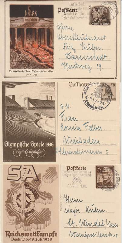 Germany 1934/38 Reich 3x postal stationary postcard used