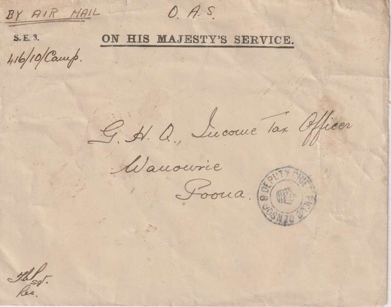 India 1942 OHMS OAS censored cover with FPO 41 Kirkuk, Iraq canceller on reverse