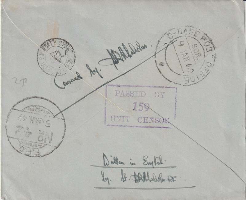 India 1942 OAS censored cover with FPO 42 Tel Aalz, Iraq canceller on reverse