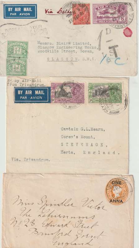 India UK 4x Covers, including postage due cover, fine