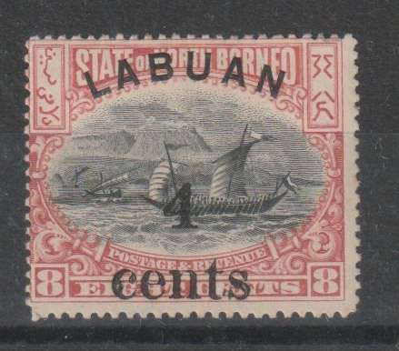Labuan 1899 4c on 8c Norh Borneo perf 14 1/2 -15 fine mint