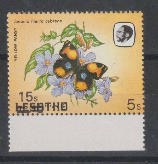 Lesotho 1986/88 Butterfly 15s on 5s major overprint shift to left unmounted mint