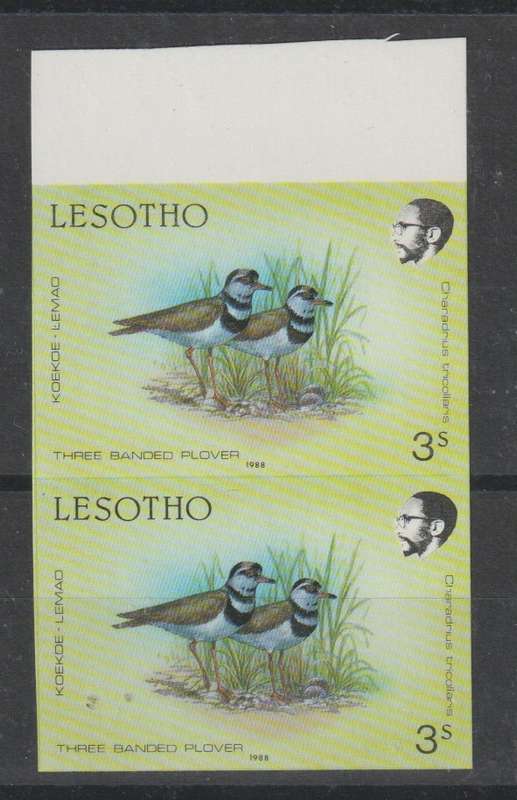 Lesotho 1988 Birds 3s imperforate marginal pair unmounted mint