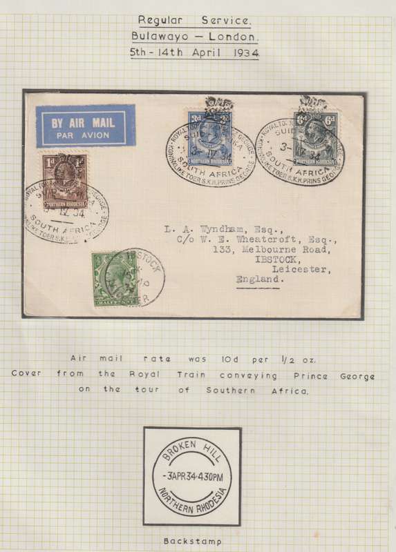 Northern Rhodesia 1934 Royal Tour registered cover from Borken Hill to UK very fine