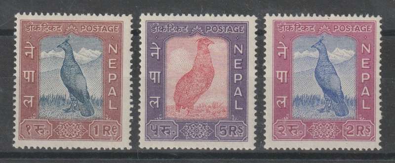Nepal 1959 Birds top 3 values  very fine unmounted mint