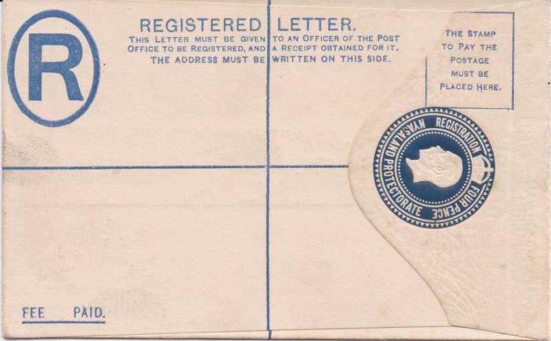 Nyasaland 1918 KGV 4d blue registration envelope SPECIMEN very fine