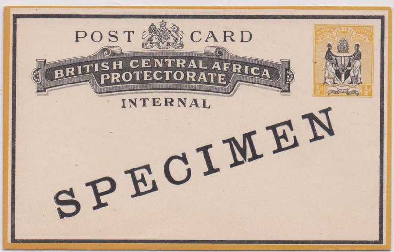 Nyasaland 1880 BCA Arms 1/2d card overprinted SPECIMEN, very fine and scarce