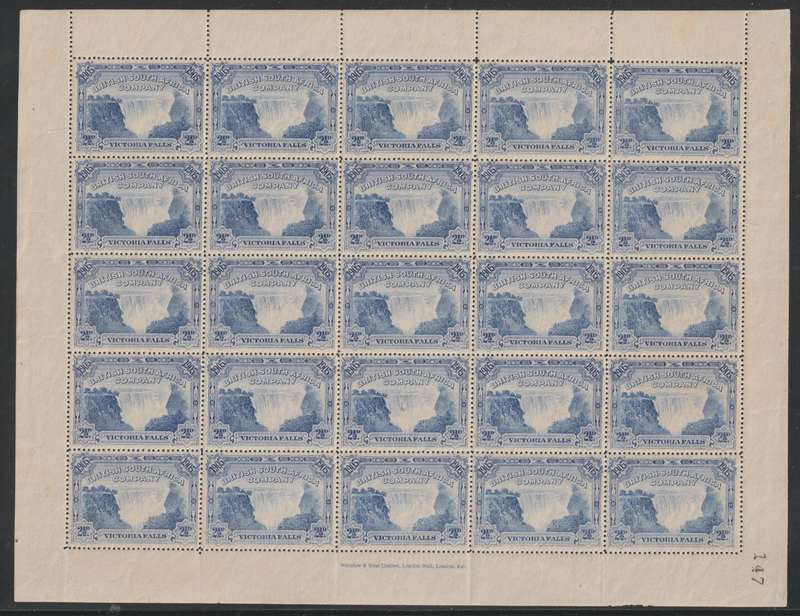 Rhodesia BSAC 1905 Falls 2 1/2d perf 14 1/2 x15 full sheet of 25 very fine unmounted mint