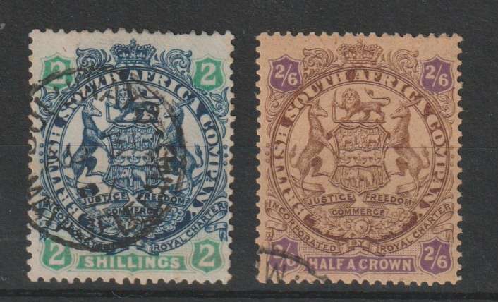 Rhodesia BSAC 1896 DIE II 2s and 2s6d fine used