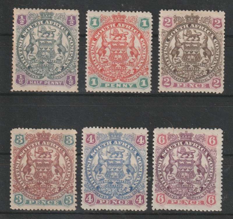 Rhodesia BSAC 1897 Arms 1/2d to 6d six values fine mint