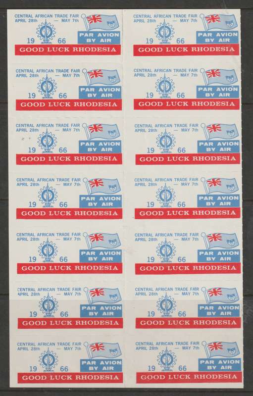 Rhodesia 1966 Good Luck Rhodesia CA Trade Fair label in block of 14 very fine