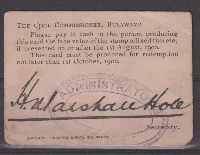 Rhodesia BSAC 1900 Marshal Hole Currency Card 6d small arms