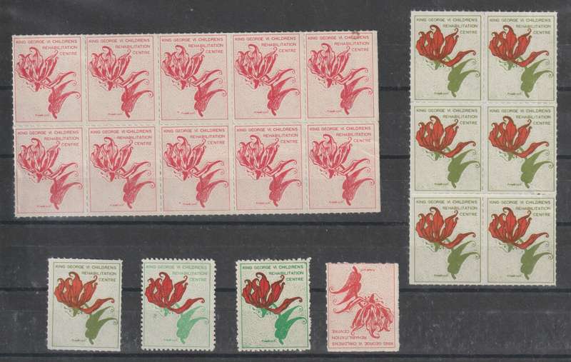 Southern Rhodesia 1937 KGVI Childrens Rehabilitation Centre labels perfed and rouletted lot