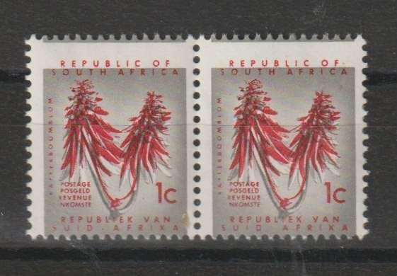 South Africa 1963 1st Definitive 1c pair with colour and perforation shift