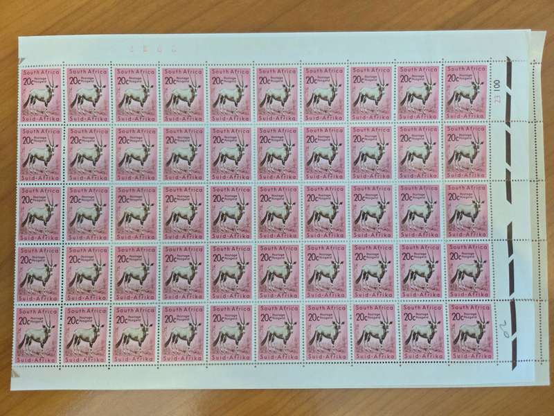 South Africa 1961 1st Decimal 2 1/2c & 20c full sheets of 100 very fine unmounted mint
