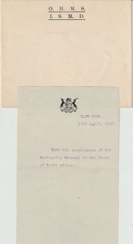South Africa 1925 Airmail Presentation Card in French with additional official letter very fine