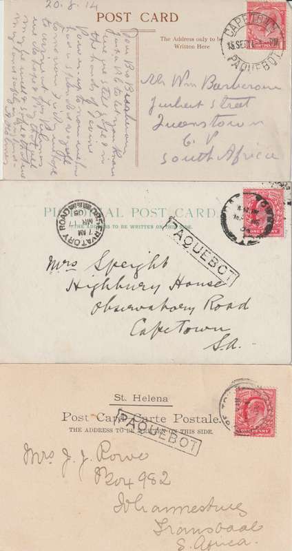 ST Helena & Ascension postcards used with PAQUEBOTS cancellations, very fine