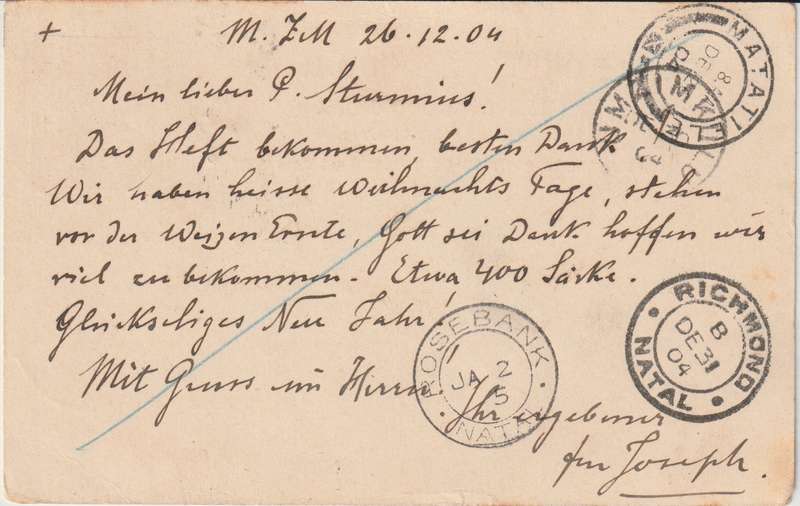 Cape of Good Hope 1904 KEVII 1/2d postcard from Ongeluksnek with Union Bridge Natal cancel