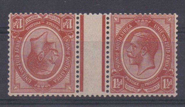 South Africa 1913 KGV 1 1/2d interpanneau gutter tete beche pair very fine unmounted mint