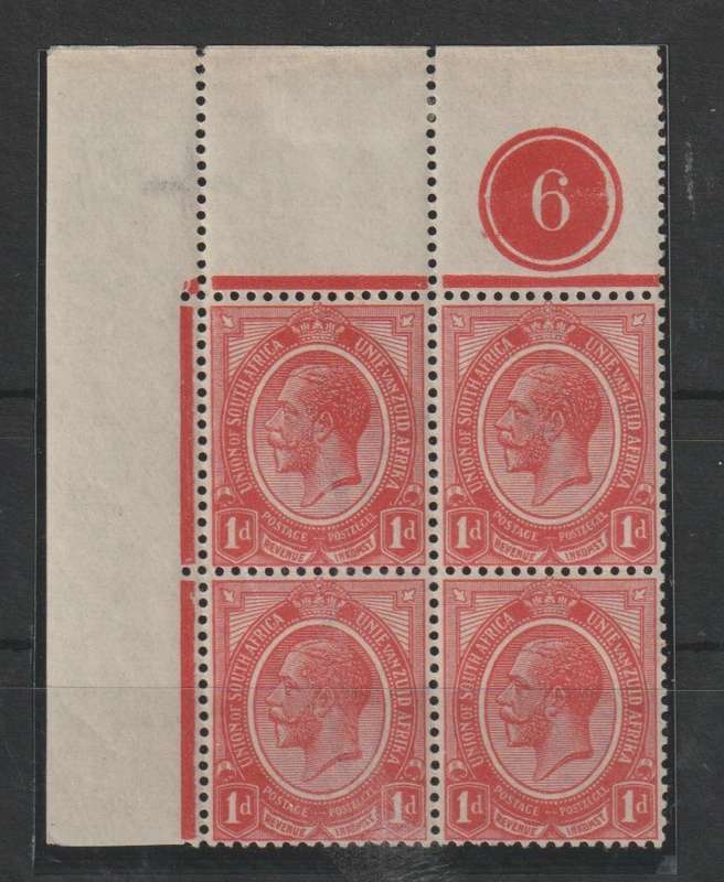 South Africa 1913 KGV 1d plate 6 top  left block of 4 very fine  unmounted mint
