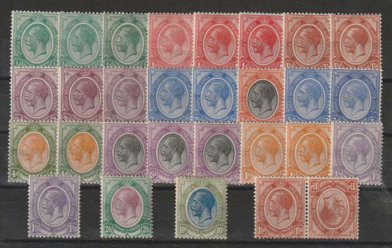 South Africa 1913 KGV lot of shades to 10s fine mint