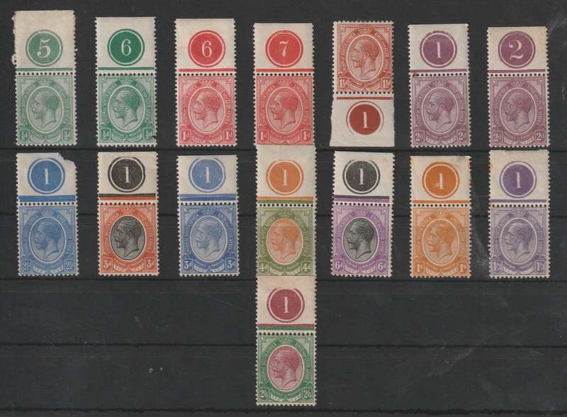 South Africa 1913 KGV singles with controls lot of 15 to 2s6d fine mint
