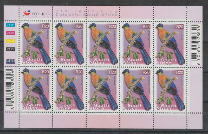 South Africa 2002 7th Definitive R20  02.10.02 full sheet of 10  very fine  unmounted mint