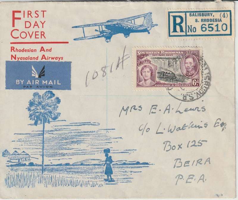 Southern Rhodesia 1937 First Flight cover salisbury to Beira PEA very fine