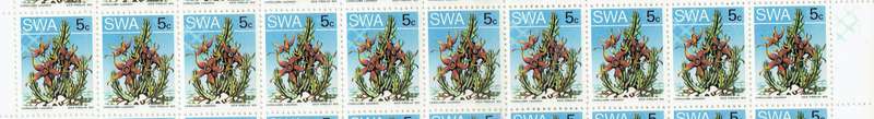 South West Africa 1973 Definitive 5c top half with sheet with white X`s printing flaw