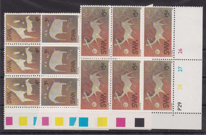 South West Africa 1974 Rock Engraving set of 3 control blocks of 6 very fine unmounted mint