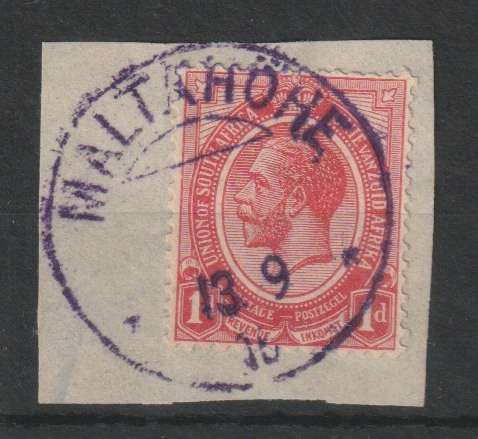 South West Africa - WWI South Africa Occupation KGV 1d with Maltahohe B2oc in violet on piece