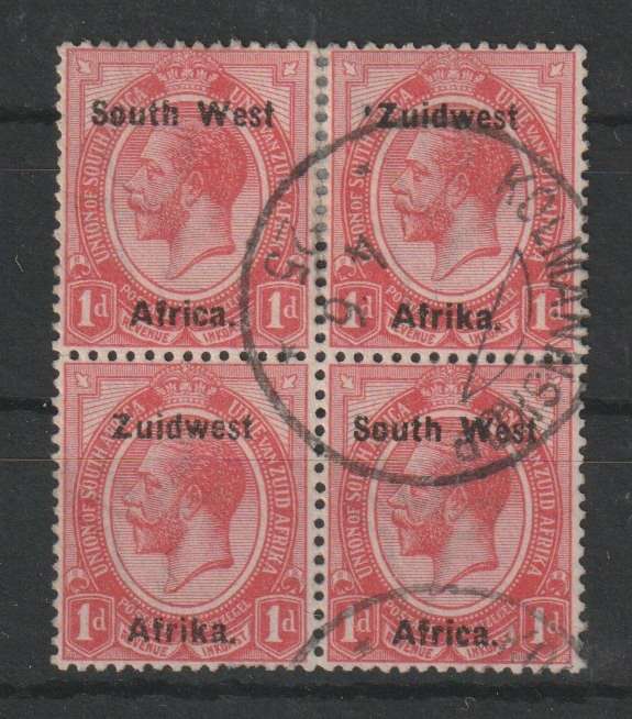 South West Africa - Postmarks - Kolmannskop cds on KGV Type IIIa 1d block of 4
