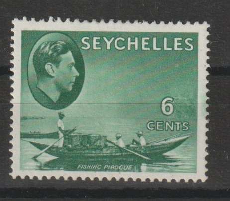 Seychelles 1938 KGVI 6c greyish green with major retouch right of 6c, very fine mint